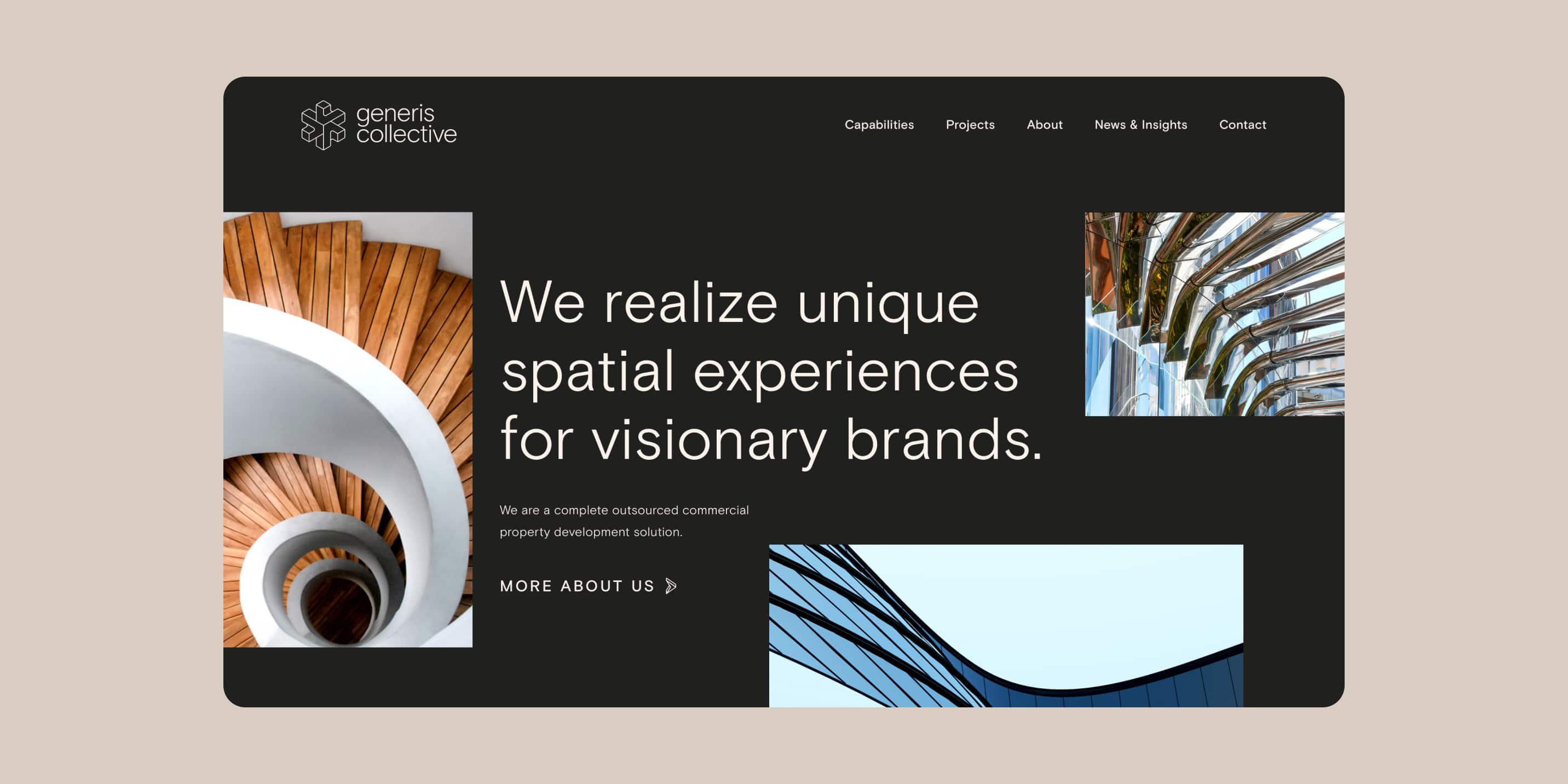 Desktop screen of Generis Collective's new homepage design