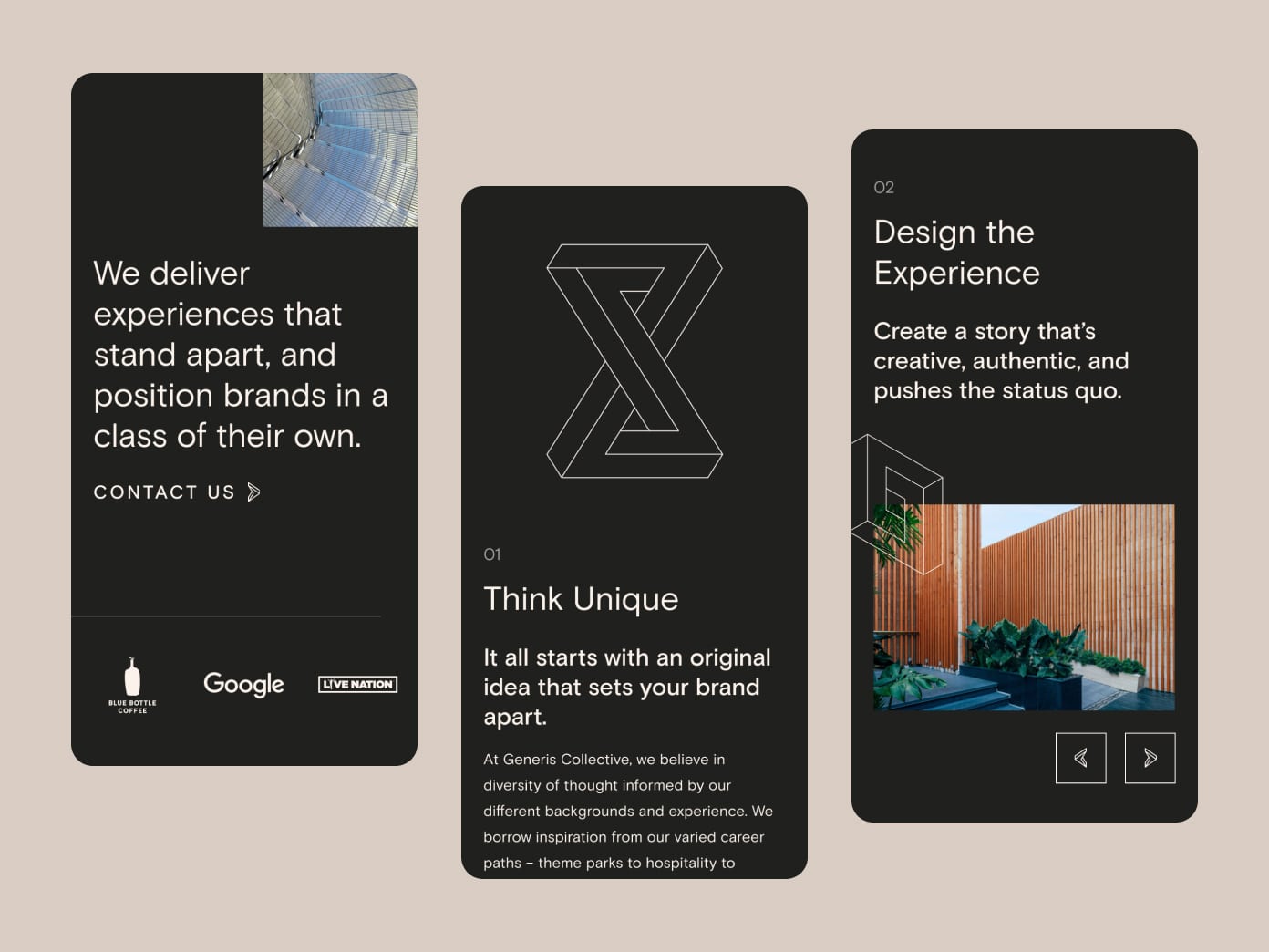 Mobile screens of Generis Collective's new website design