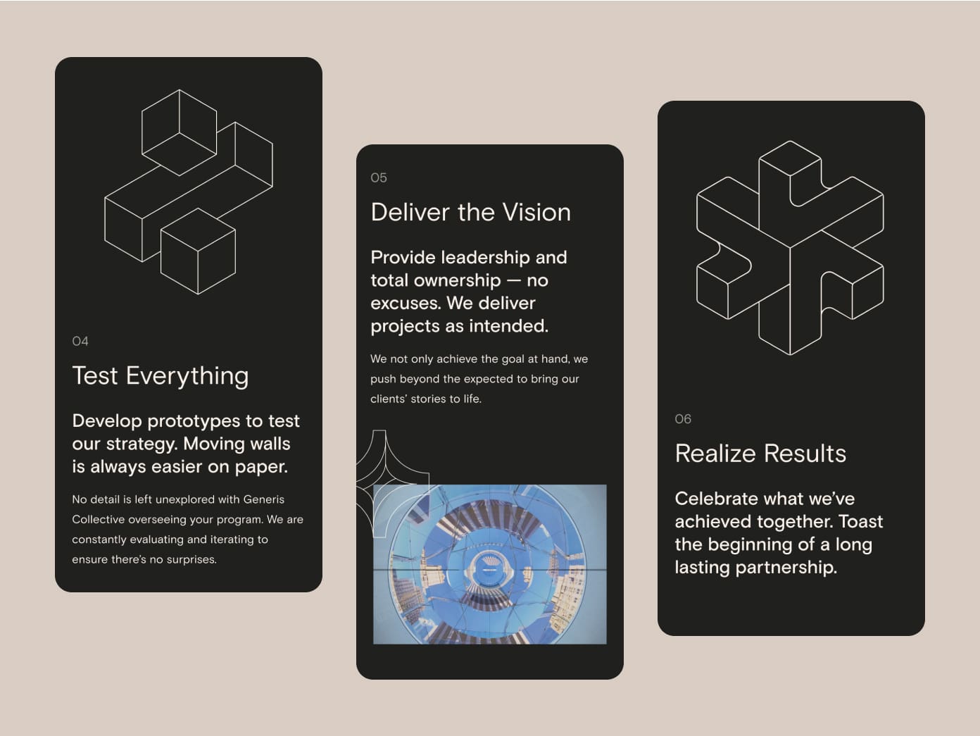 Mobile screens of Generis Collective's new website design