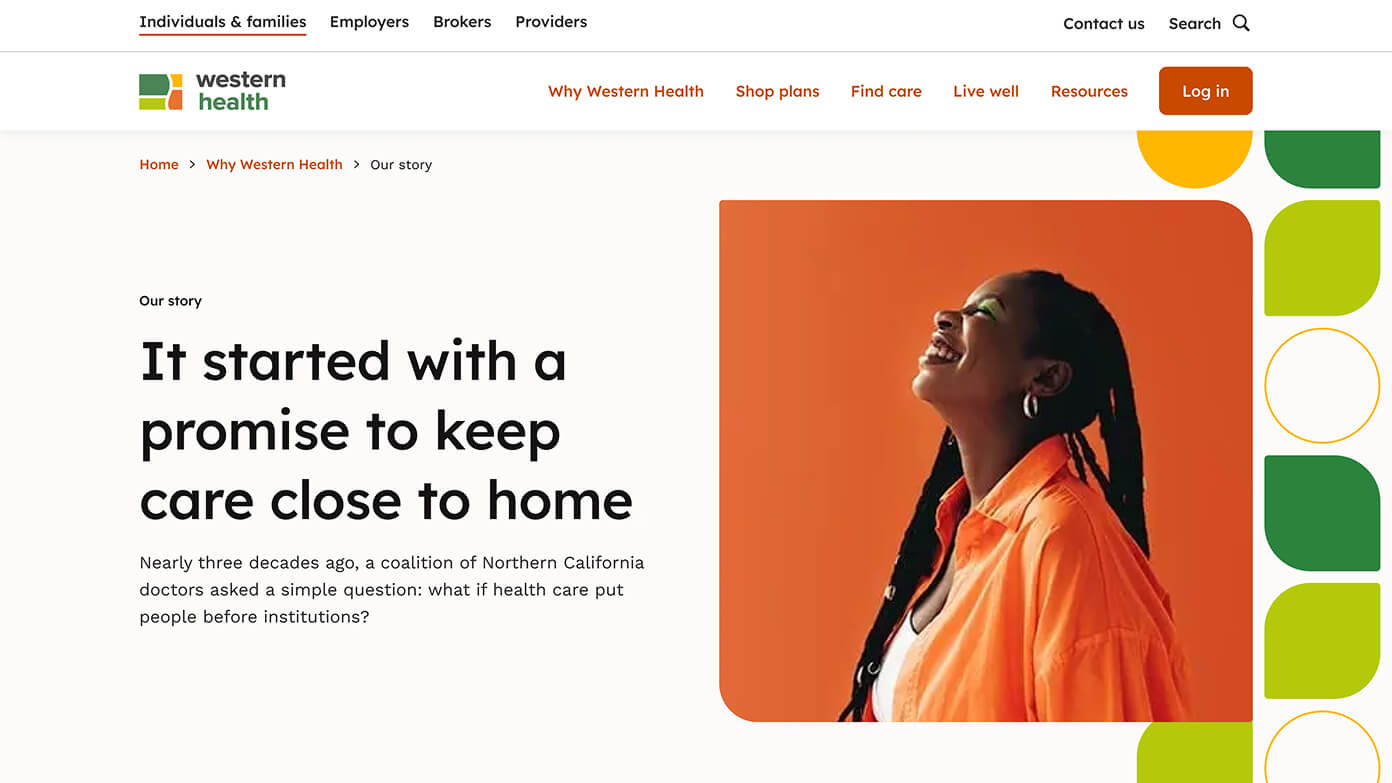 Desktop screen of Western Health's new website design