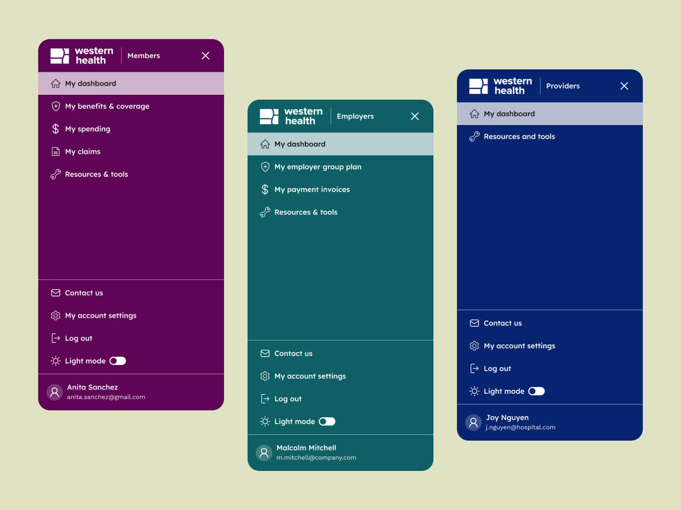 Mobile screens of Western Health's new website design