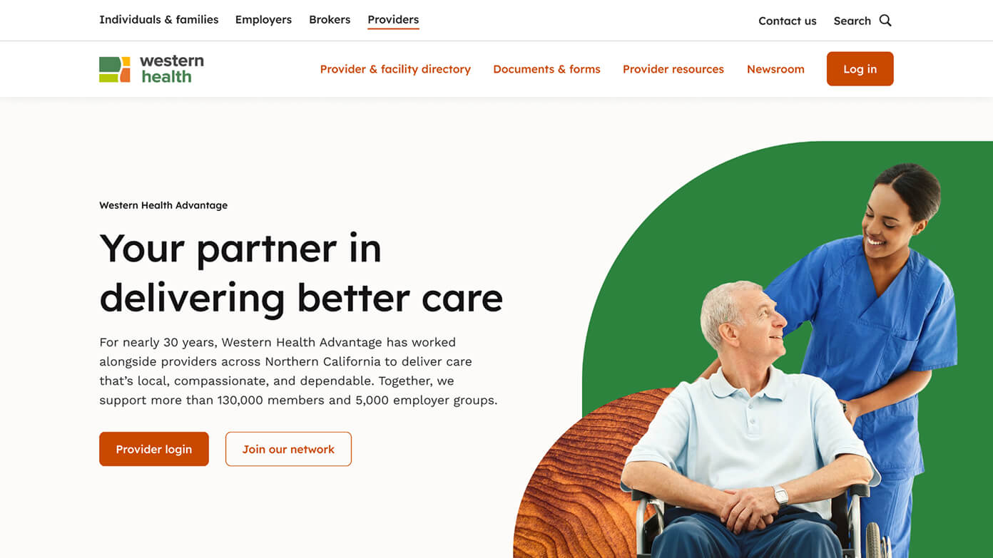 Desktop screen of Western Health's new website design