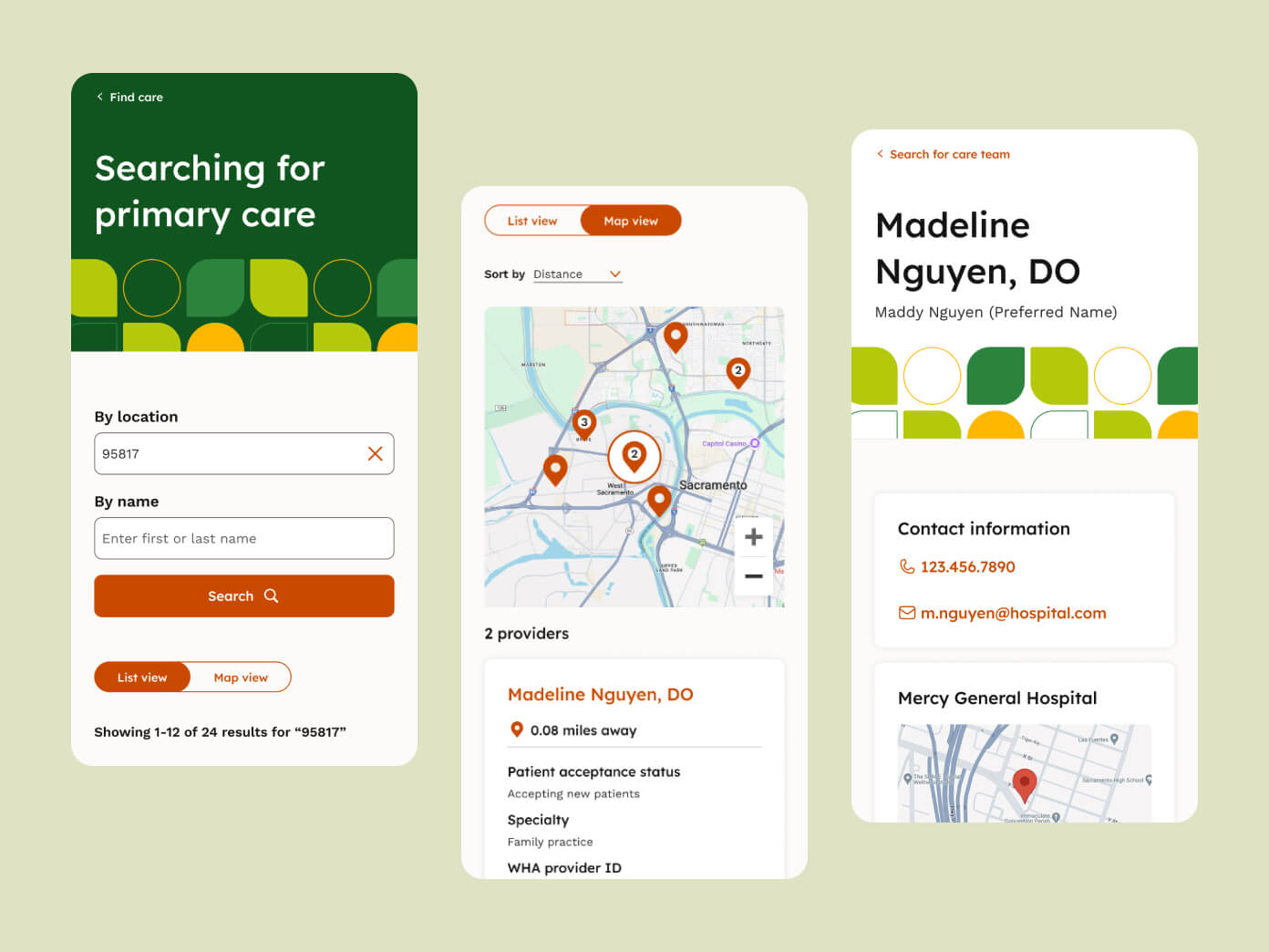 Mobile screens of Western Health's new website design